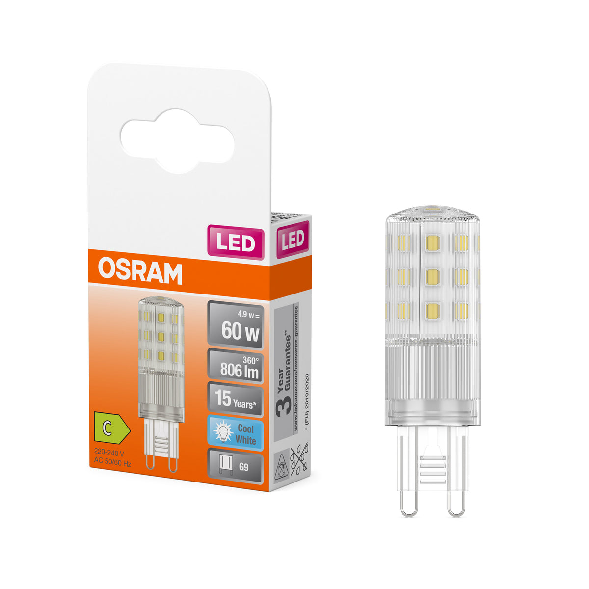OSRAM LED Stiftsockellampe PIN , 4.9W, 806lm, G9, 4000K , Kaltweiß-LEDVANCE Shop