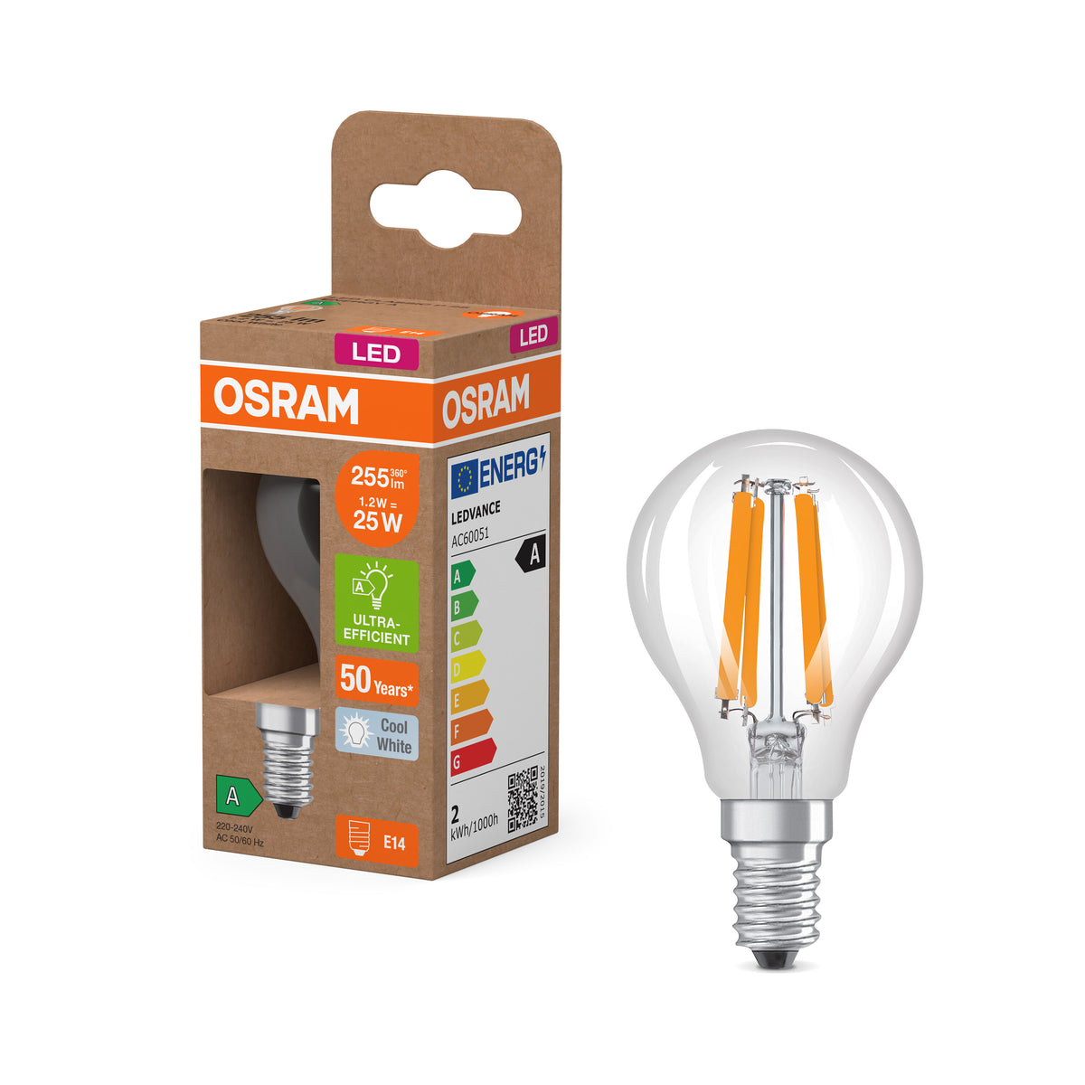 OSRAM LED-Miniball-Lampe mit Filament EEK A, 1.2W, 4000K , Kaltweiß , E14-LEDVANCE Shop