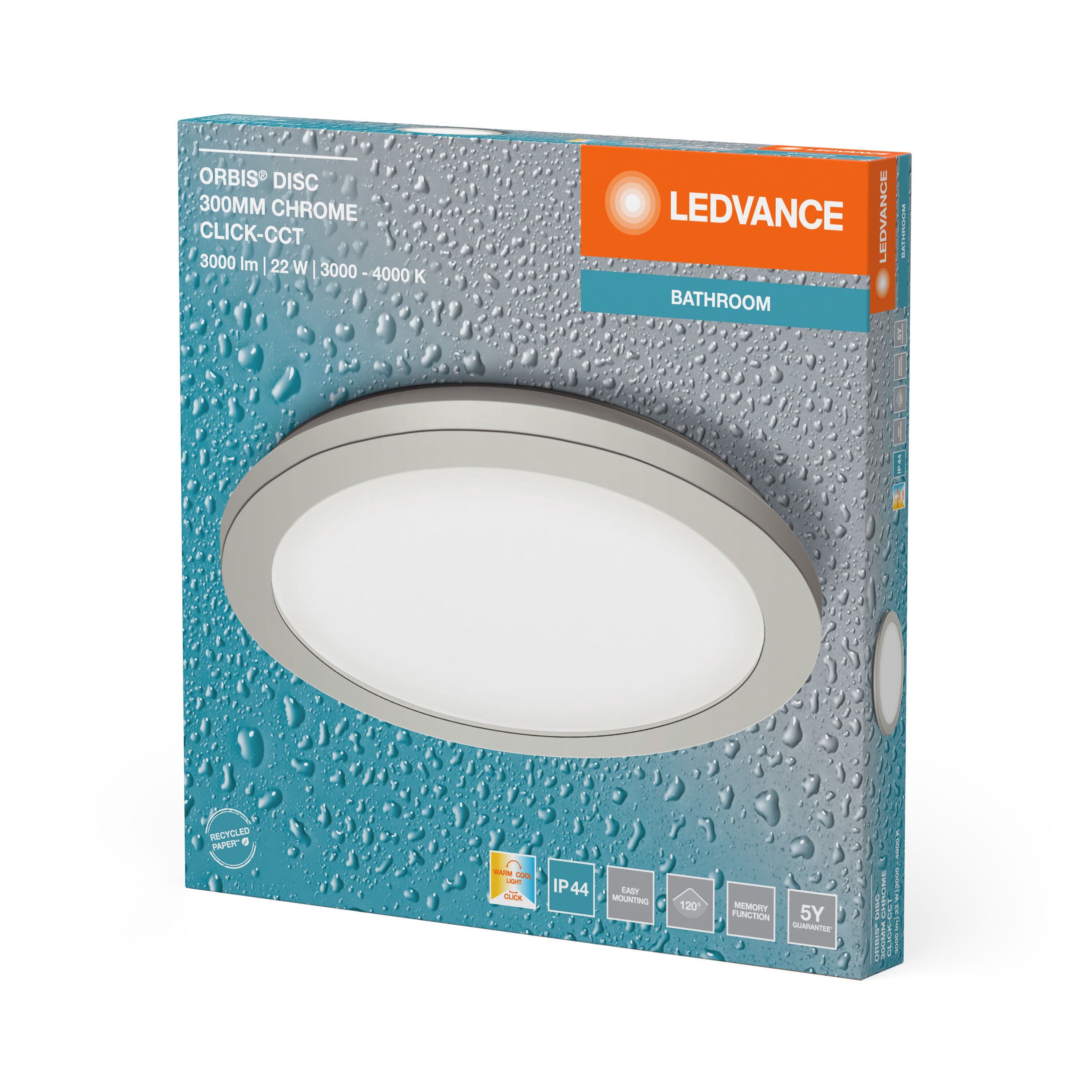 LEDVANCE ORBIS Disc Badezimmer Deckenleuchte 30cm 22W Click CCT IP44 Chrom-LEDVANCE Shop