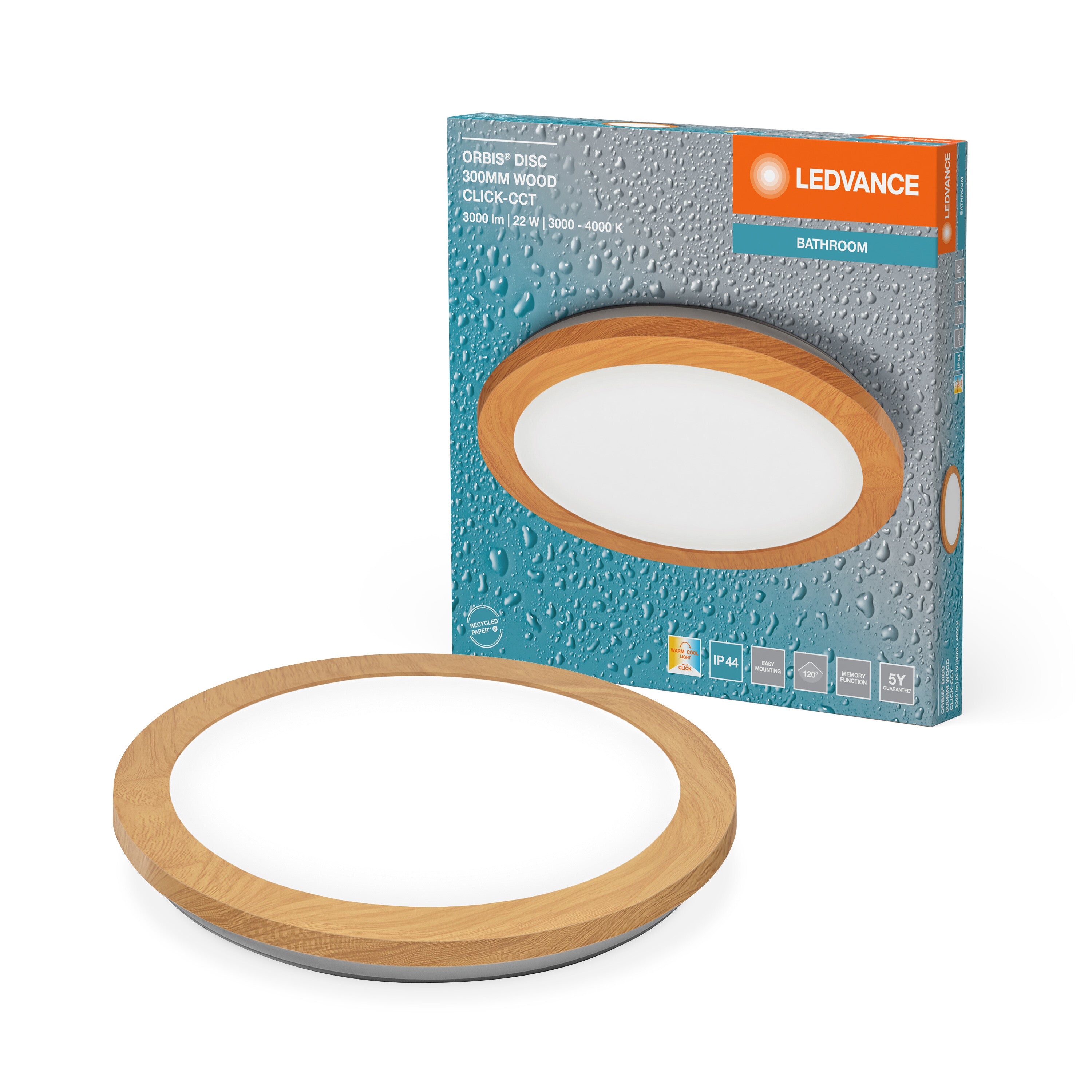 LEDVANCE ORBIS Disc Badezimmer Deckenleuchte 30cm 22W IP44 Holzdekor-LEDVANCE Shop