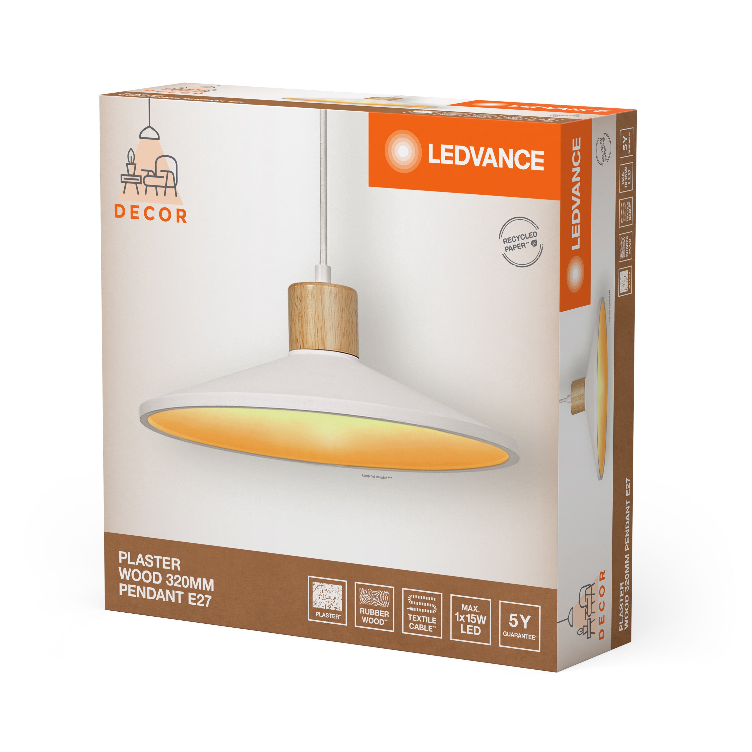 LEDVANCE DECOR Plaster Wood Gips Pendelleuchte, E27, 320 mm-LEDVANCE Shop