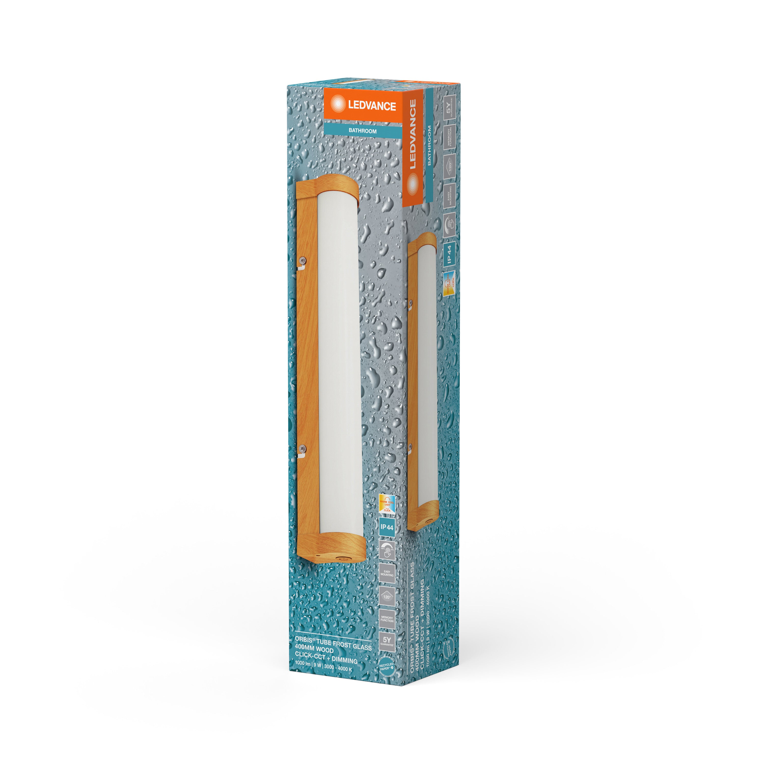 LEDVANCE ORBIS Tube Badezimmer Spiegel-/Wandleuchte Frost-Glas 9W 40cm Holzdekor-LEDVANCE Shop