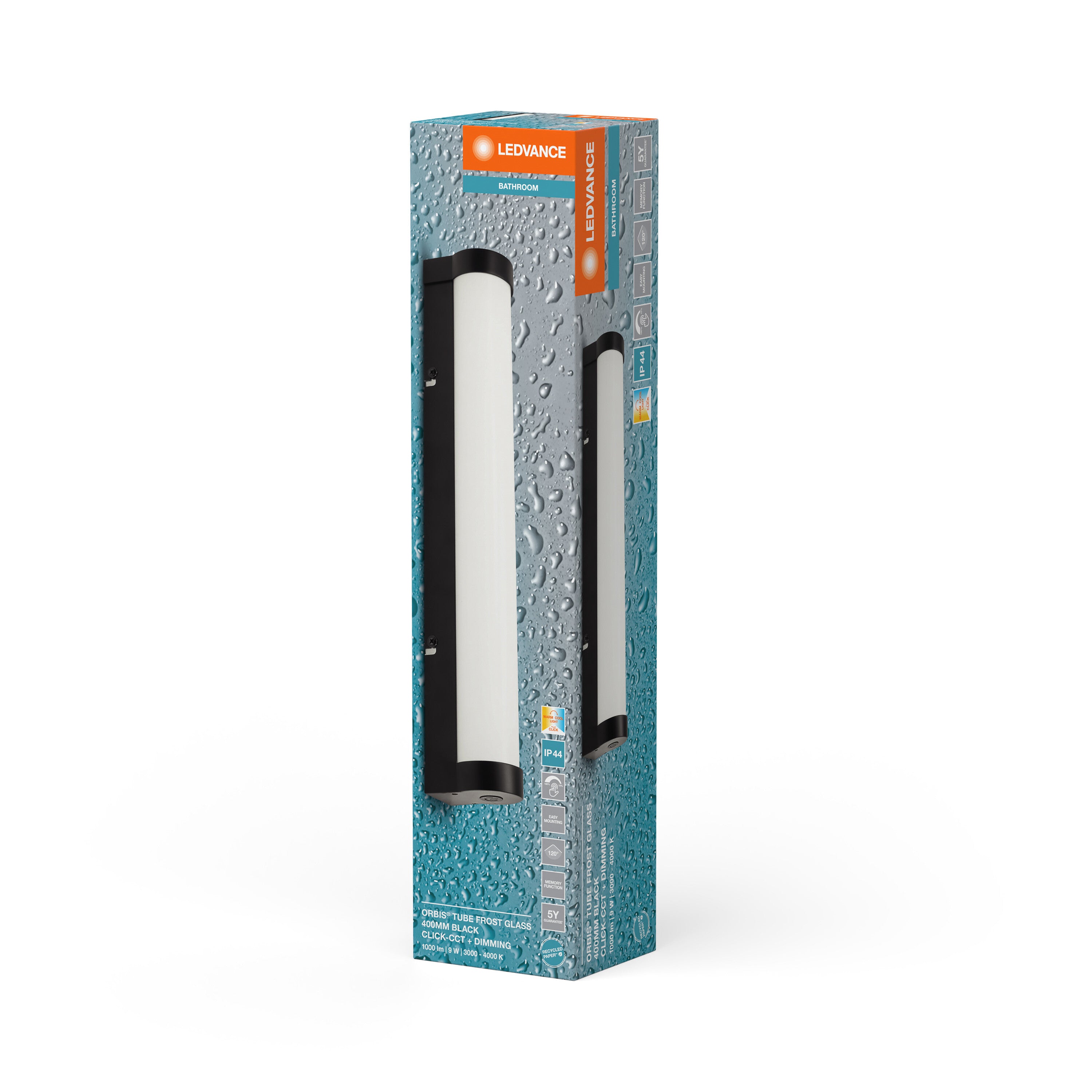 LEDVANCE ORBIS Tube Badezimmer Spiegel-/Wandleuchte Frost-Glas 9W 40cm schwarz-LEDVANCE Shop