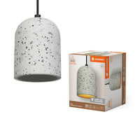 LEDVANCE Lámpara colgante decorativa Decor Pill con pantalla en forma de pastilla, 150 mm, con casquillo E27, de terrazo blanco, IP20