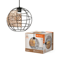 LEDVANCE DECOR Cage Globe Lámpara colgante, E27, no regulable, IP20, ratán/metal, 300 mm, negro/marrón