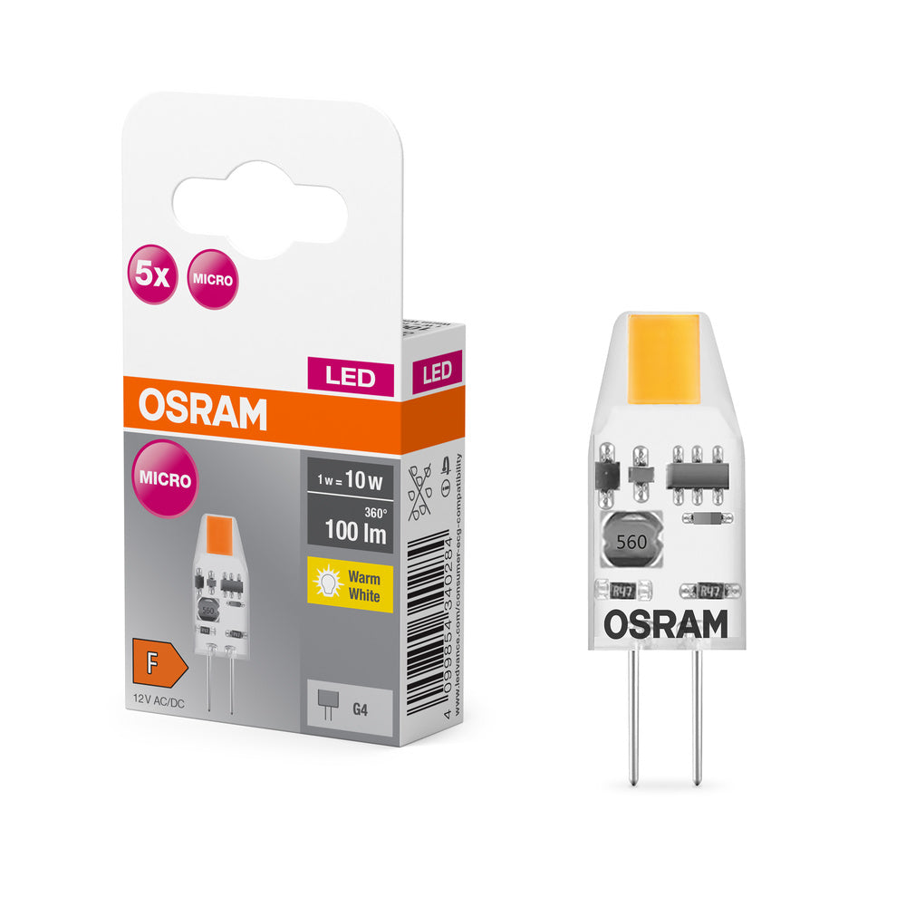 OSRAM LED Stiftsockellampe PIN Lampe Warmweiß Klar, 12 V, 1 W, 27000 K, G4 5er Pack-LEDVANCE Shop