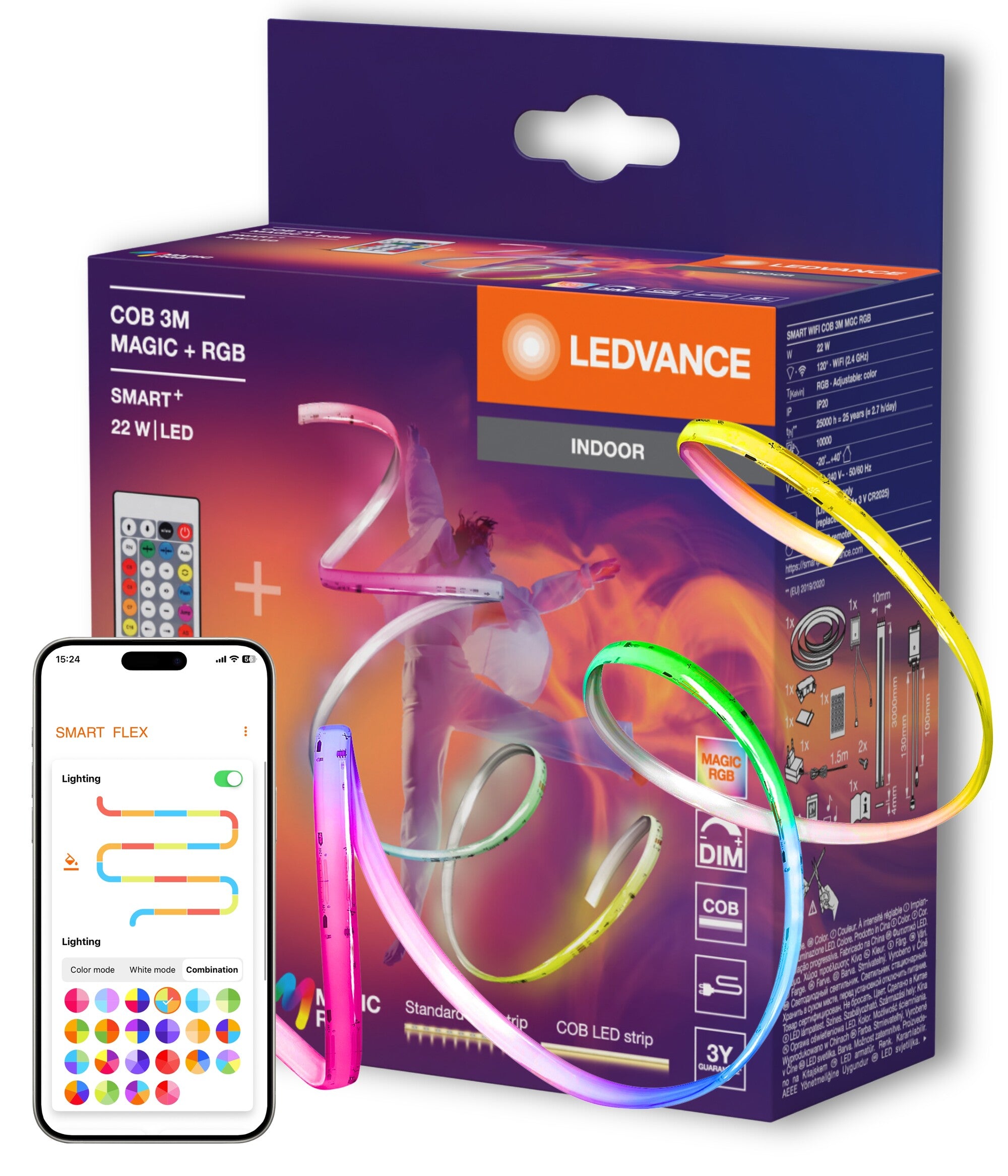 LEDVANCE Wifi SMART+ COB MAGIC mit Fernbedienung, RGB, 3m