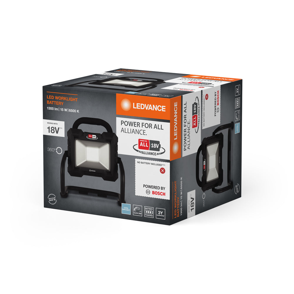 LEDVANCE WORKLIGHT - Bosch Power for All Alliance - BATTERY Indoor Baustrahler, 18V, 15W, 6500K Click-DIM-LEDVANCE Shop