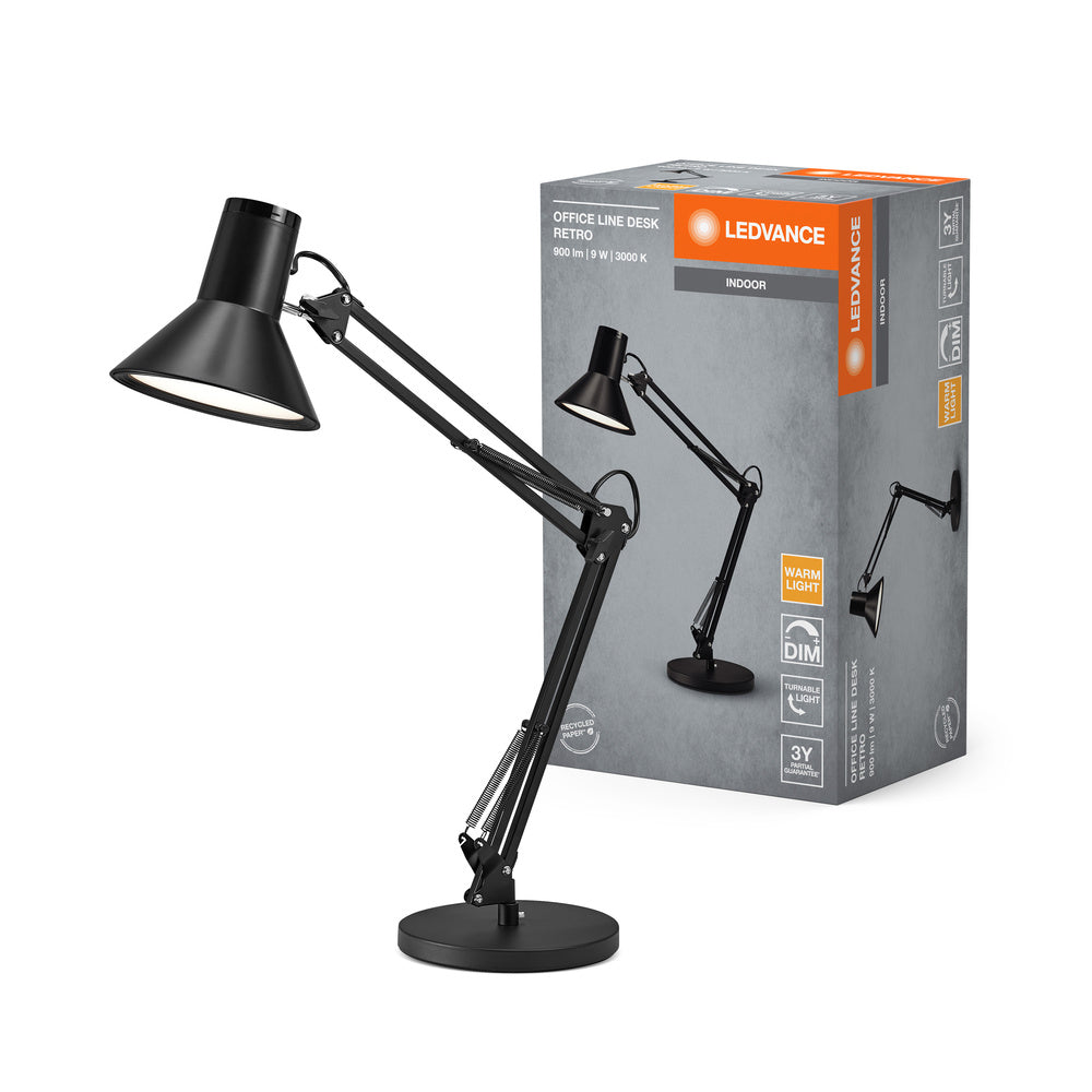 LEDVANCE OFFICE LINE Desk Retro Schreibtischleuchte 9W 830 Dimmable Black, 393 lm, 3000 K, Warmweiß-LEDVANCE Shop