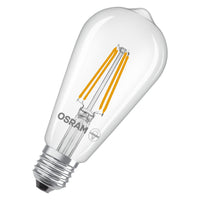LÁMPARAS LED DE OSRAM, CLASE ENERGÉTICA A, EFICIENCIA ENERGÉTICA, FILAMENTO CLÁSICO EDISON, lámpara LED, cristal sin plomo, transparente, 5 W, (antes 75 W), 1055 lm, blanco cálido, clase de eficiencia energética: A