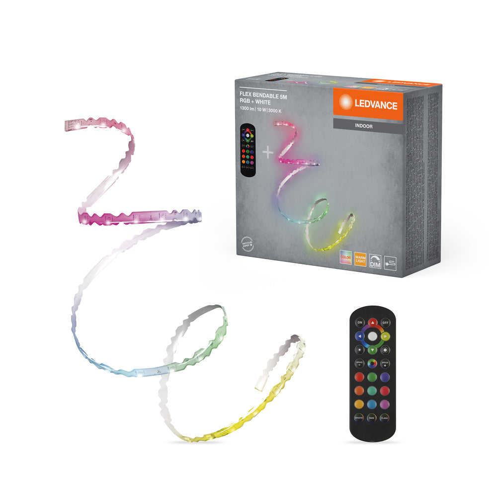 Tira de luz LED LEDVANCE FLEX BENDABLE RGB+, 5 m, con mando a distancia, 1100 lm, 10 W, 3000 K