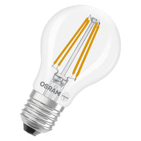 LÁMPARAS LED DE OSRAM, CLASE ENERGÉTICA A, EFICIENCIA ENERGÉTICA FILAMENTO CLÁSICO A en forma de A, lámpara LED, cristal sin plomo, transparente, 3,8 W, 806 lm, blanco cálido, clase de eficiencia energética: A, paquete de 2