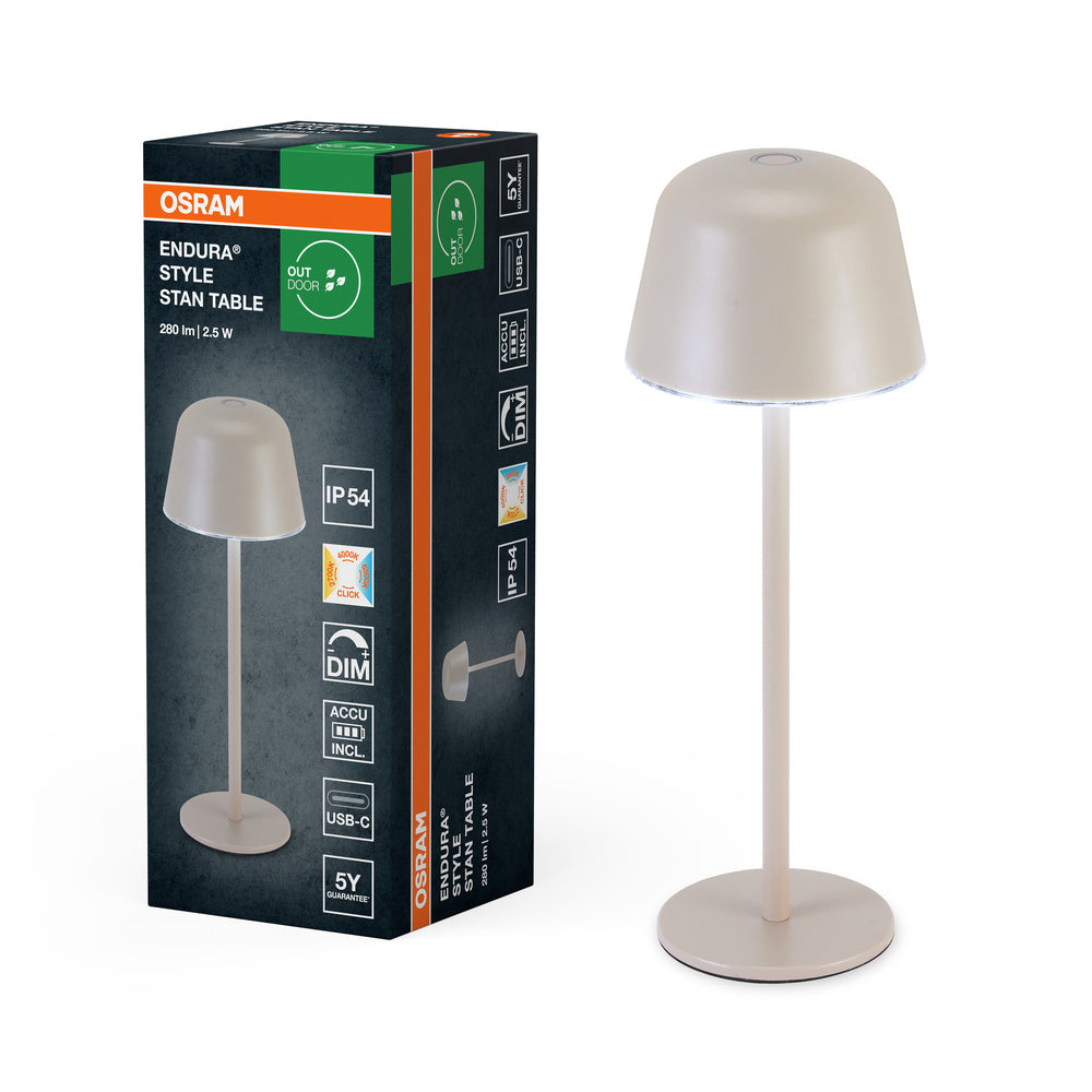 Lámpara de mesa recargable OSRAM ENDURA STYLE TABLE, 2,5 W, 200 lm, beige