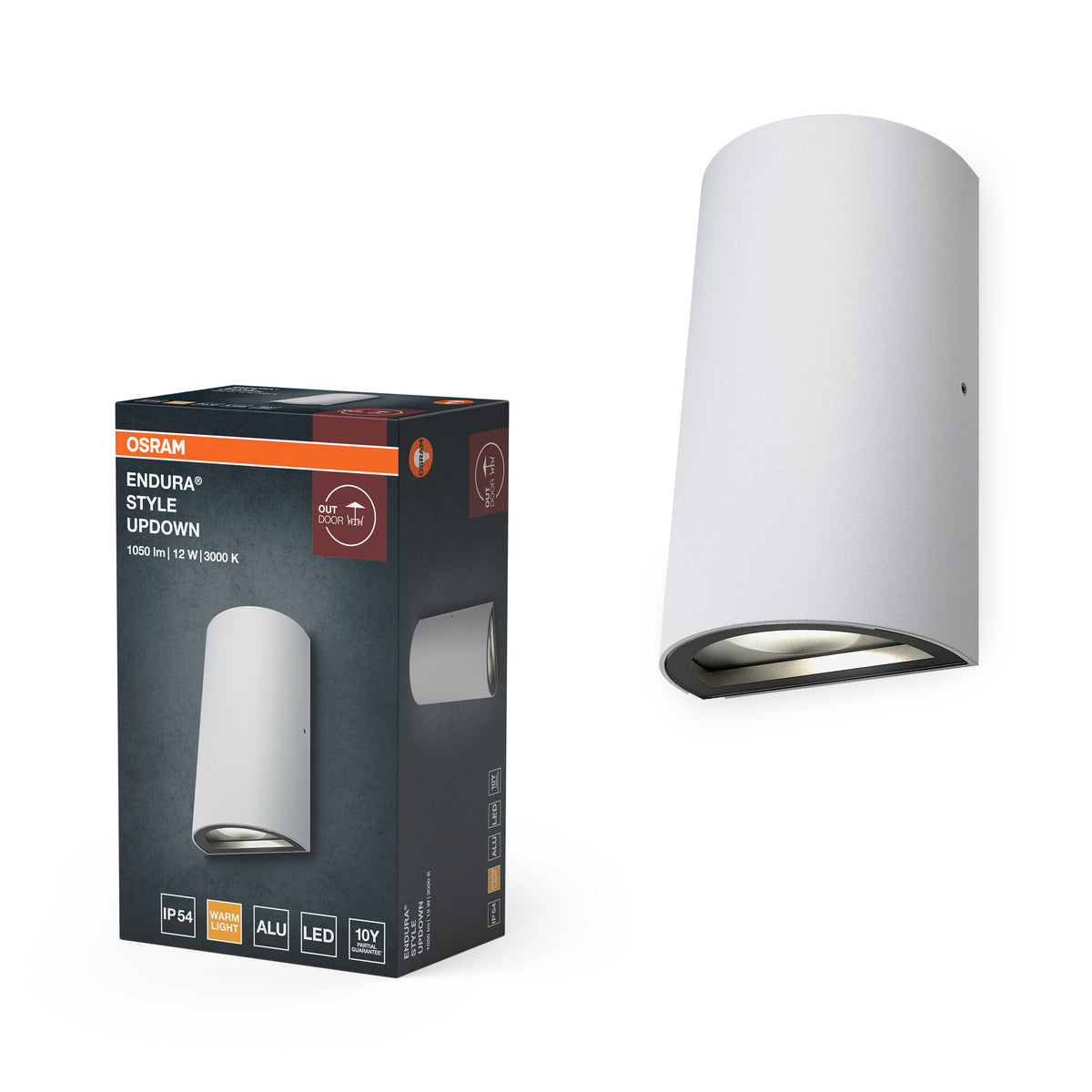 Lámpara LED clásica para exterior OSRAM ENDURA Style con emisión de luz hacia arriba y hacia abajo, redonda, de aluminio blanco, protección IP44, para fachadas y zonas de entrada