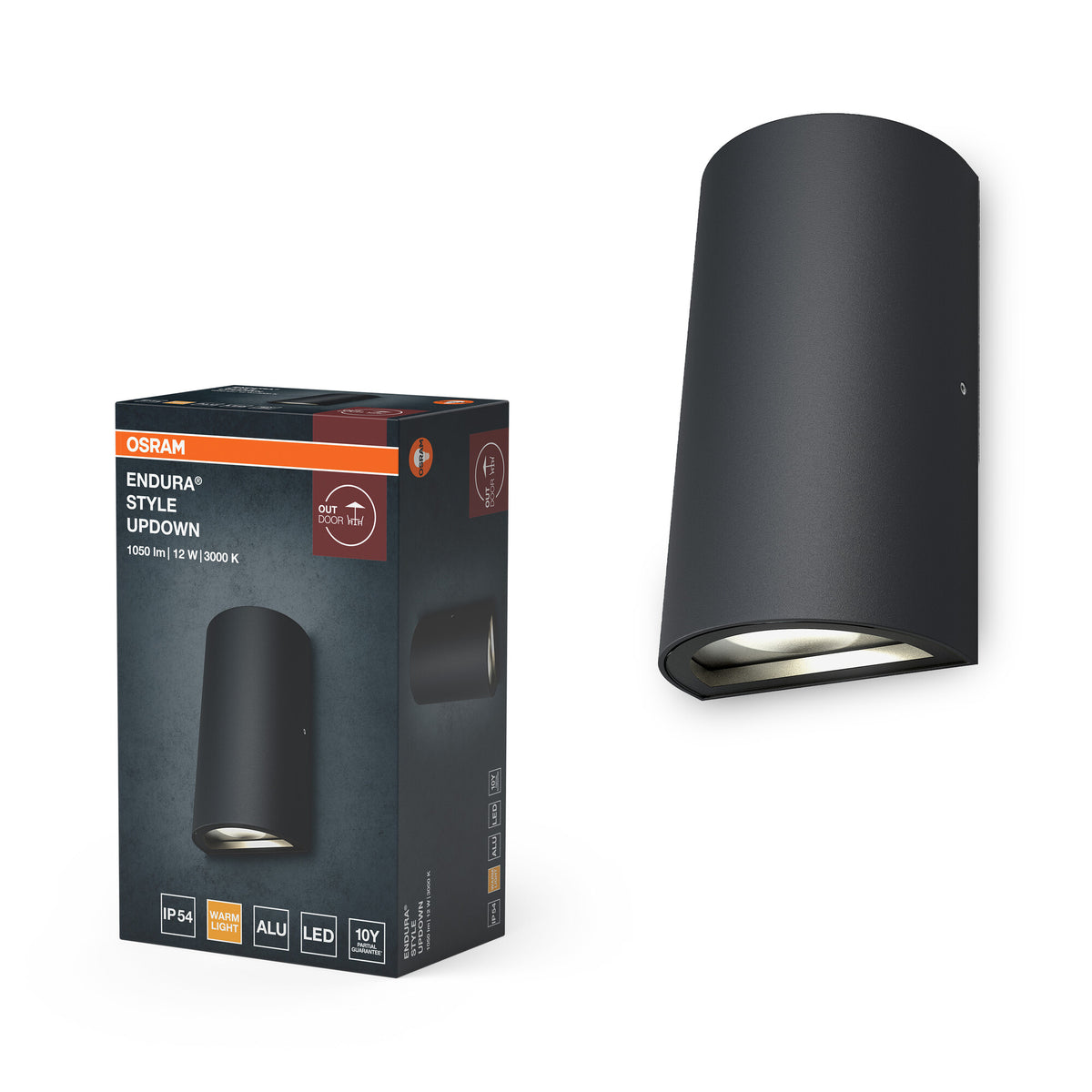 Lámpara LED clásica para exterior OSRAM ENDURA Style con emisión de luz hacia arriba y hacia abajo, de forma redonda, en aluminio gris oscuro, protección IP44, para fachadas y entradas