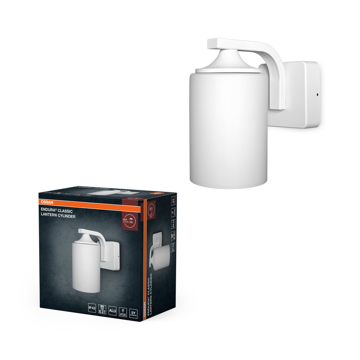 OSRAM ENDURA Classic aplique, blanco, E27, IP43, carcasa de aluminio, difusor de cristal, apto para exteriores, sin bombilla.