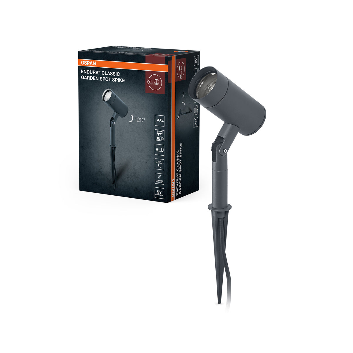 OSRAM ENDURA Classic Garden Spotspike GU10, farolillo de exterior con estaca, negro, casquillo GU10 (máx. 35 W), se puede equipar con una bombilla normal o inteligente, cabezal orientable, clase de protección IP54