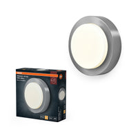 Lámpara de pared para exterior OSRAM ENDURA STYLE DISC, lámpara de pared LED redonda de acero inoxidable, luz indirecta, blanco cálido, 3000 K, IP44, 8 W