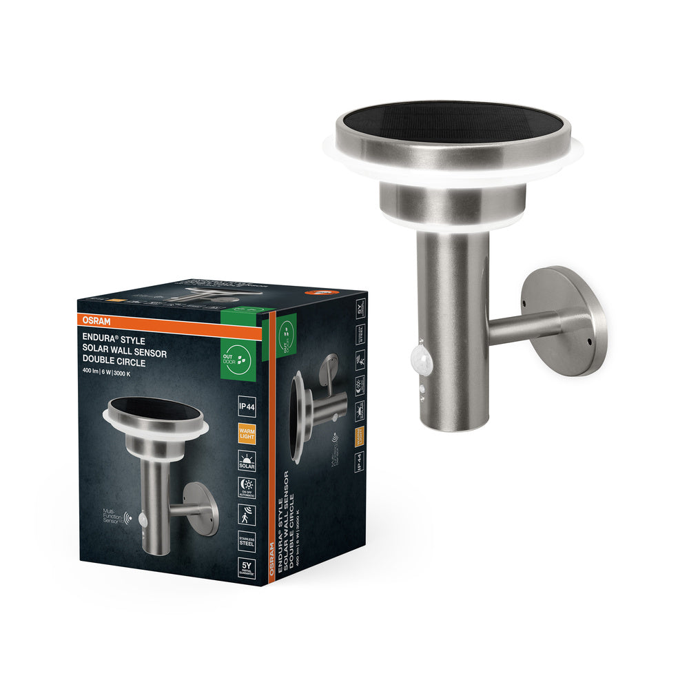 OSRAM ENDURA® Style Double Circle Solar LED Wandleuchte mit Sensor 6W / 3000K Warmweiß