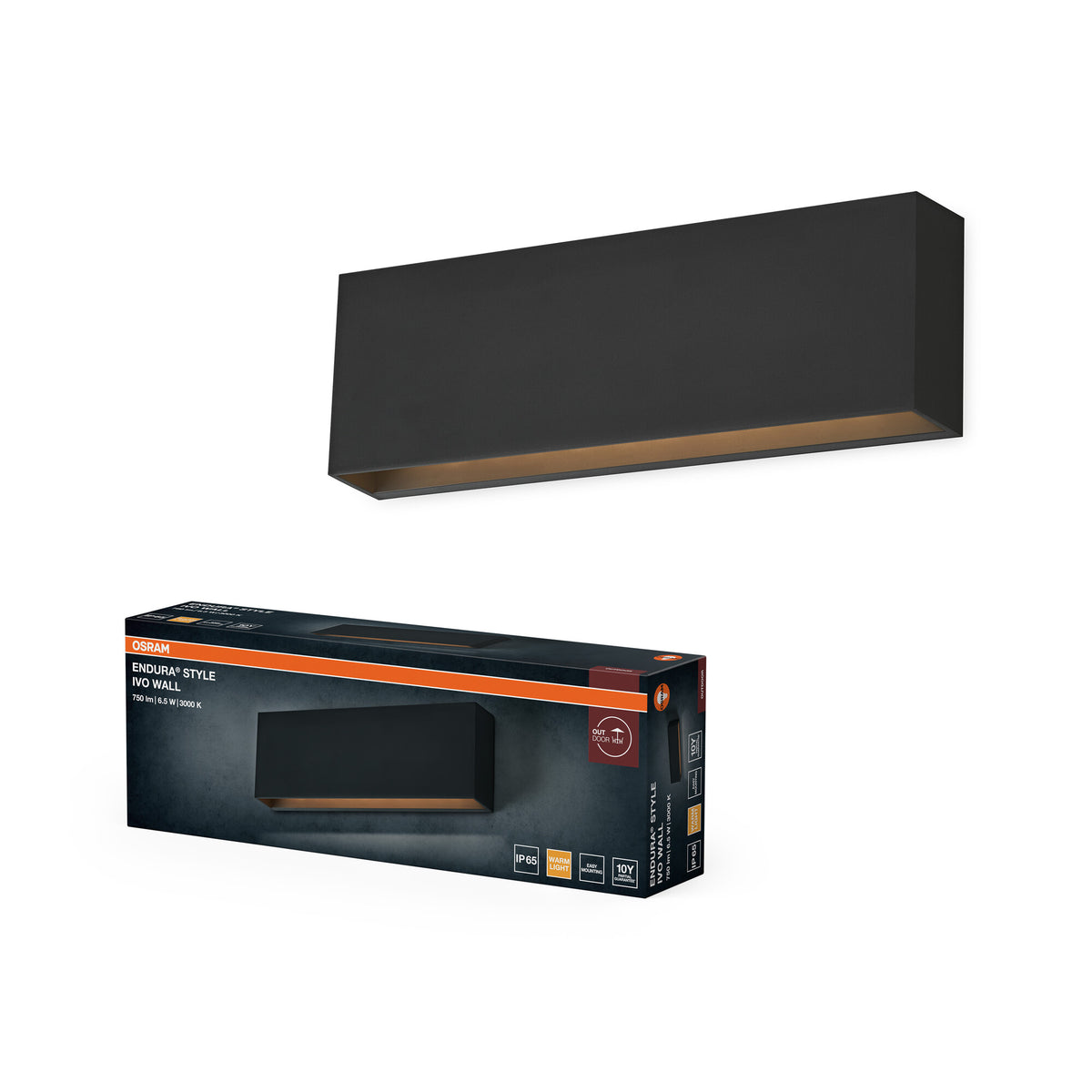 OSRAM ENDURA STYLE IVO WALL Iluminación exterior, 6,5 W, 400 lm, aplique de pared, gris oscuro, clase de protección IP65, temperatura de color 3.000 K, luz blanca cálida