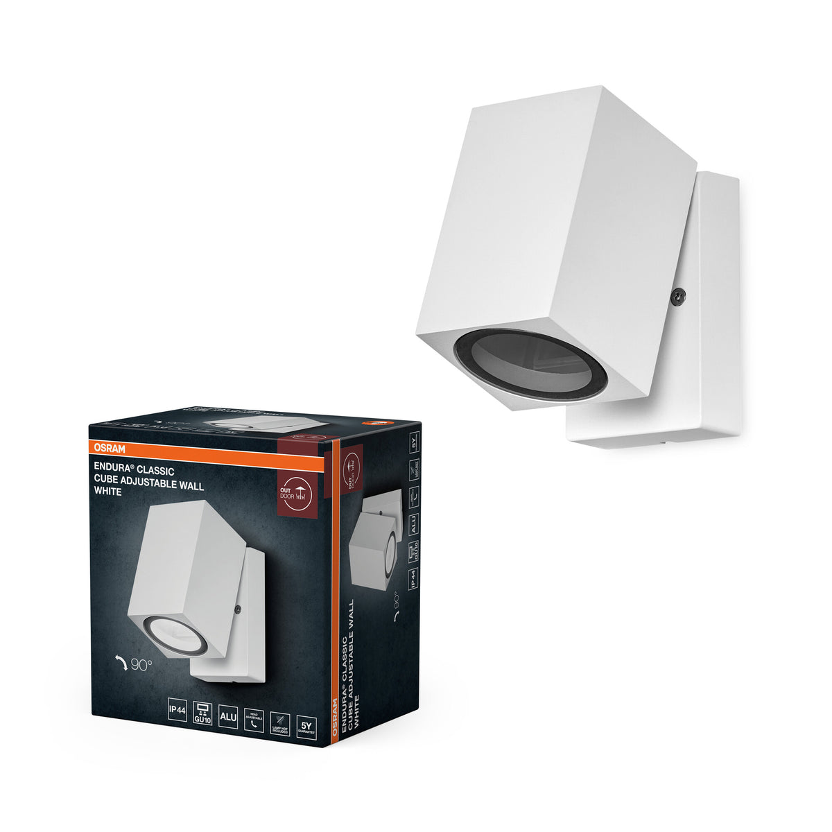 OSRAM ENDURA Classic Cube ADJ WALL: aplique de exterior, blanco, casquillo GU10 (máx. 35 W), se puede equipar con una bombilla normal o inteligente, cabezal orientable, clase de protección IP44