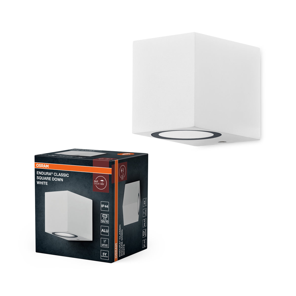 OSRAM ENDURA Classic Lámpara de pared para exterior Square Down, blanca, casquillo GU10 (máx. 35 W), se puede equipar con una bombilla normal o inteligente, variante de iluminación hacia abajo o hacia arriba/abajo, clase de protección IP44