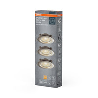 Focos LED empotrables OSRAM, Ø 90 mm, juego de 3, 3 x 5 W, blanco cálido, regulables de forma continua mediante interruptor de pared, gris