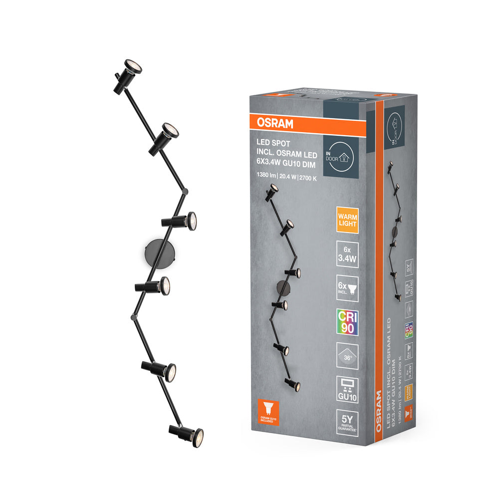 Lámpara de techo LED OSRAM SPOT GU10 6 x 3,4 W, 1380 lm, negra