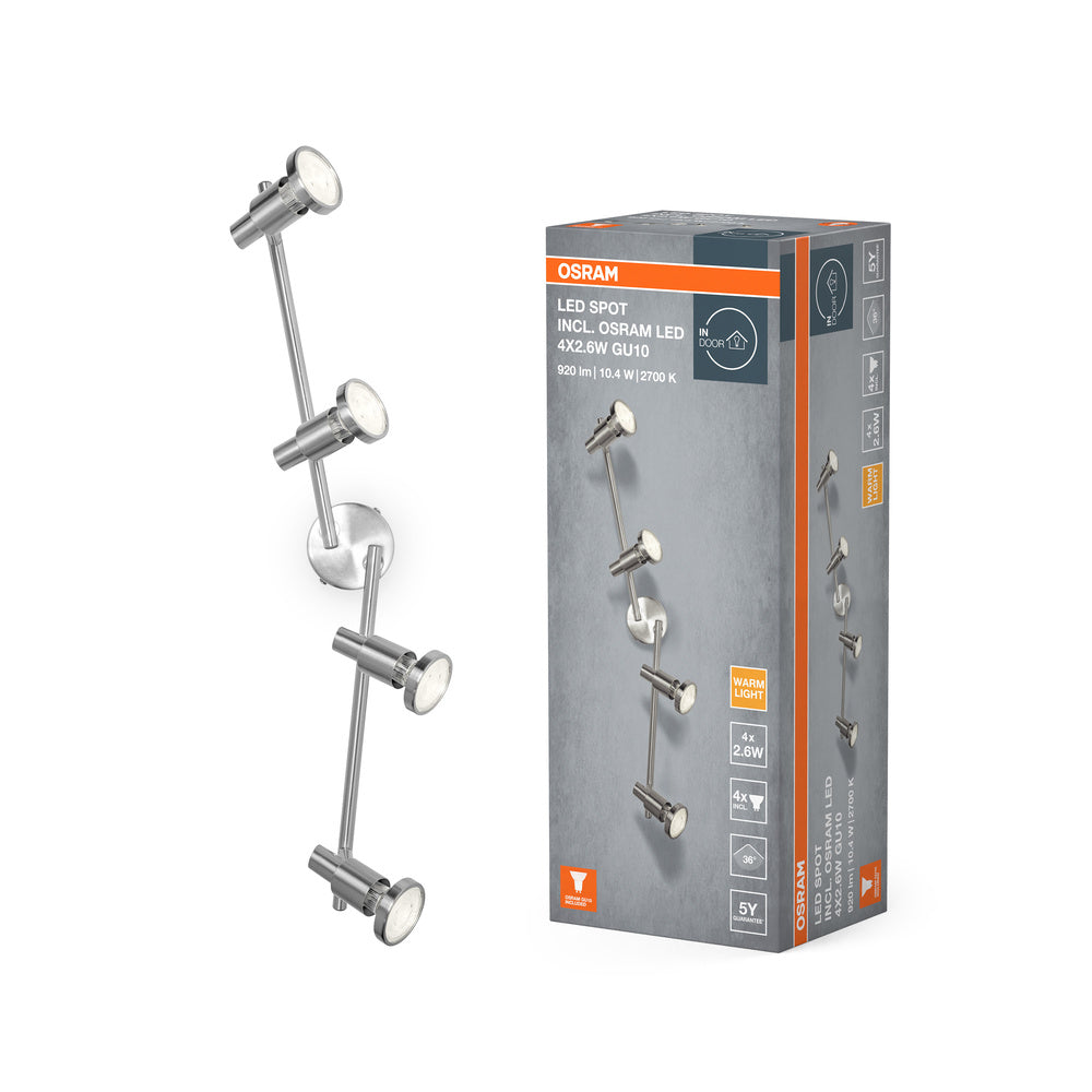 OSRAM LED SPOT BRUSHED SILVER Deckenleuchte, GU10, 4 x 2.6W, 2700K
