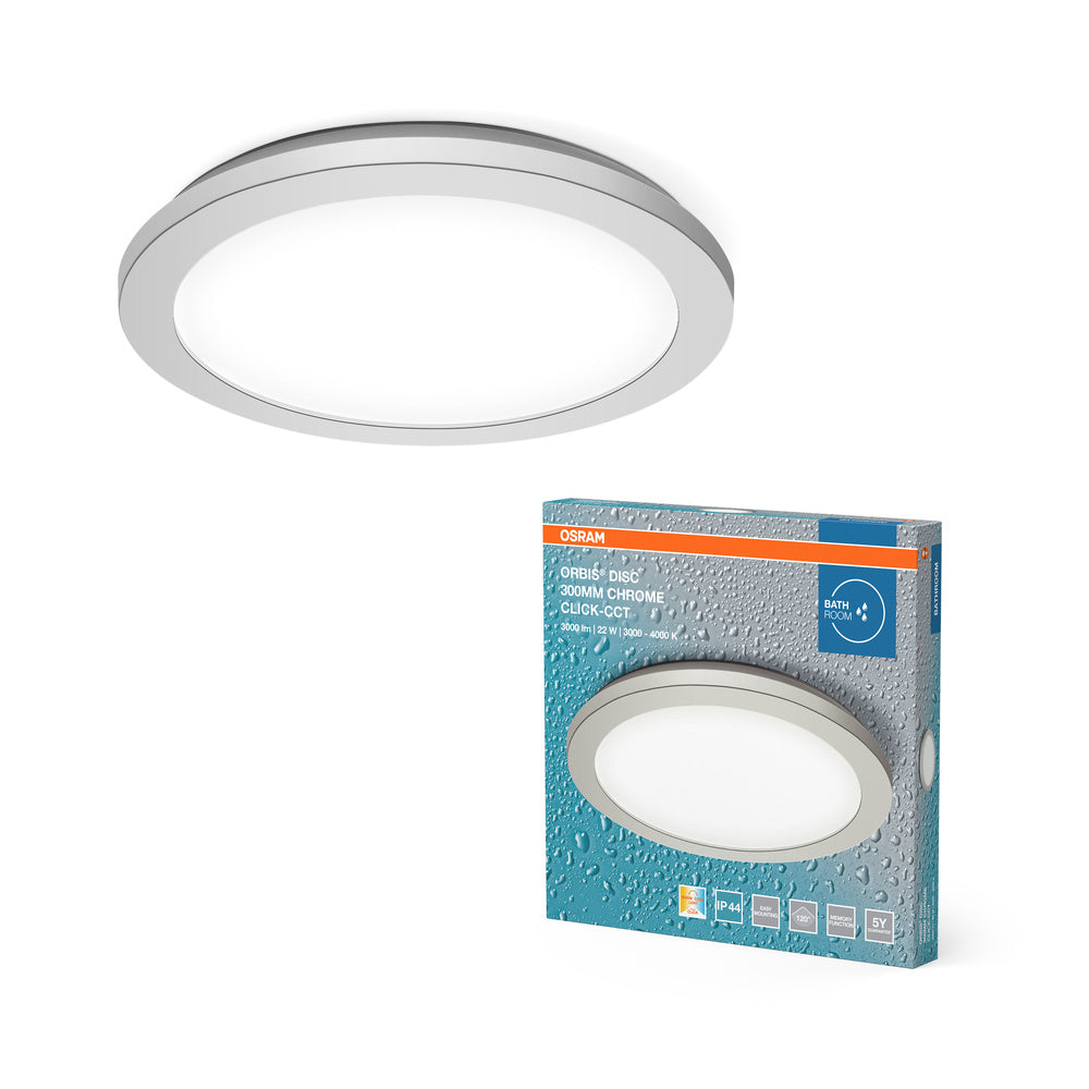 Lámpara de techo para baño OSRAM ORBIS Disc 30 cm 22 W Click CCT IP44 Cromo