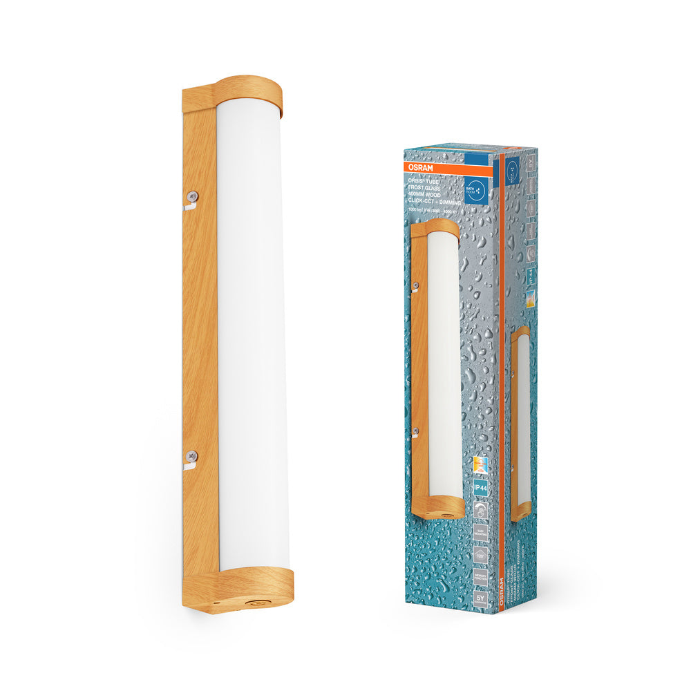 OSRAM ORBIS Tube Badezimmer Spiegel-/Wandleuchte Frost-Glas 9W 40cm Holzdekor