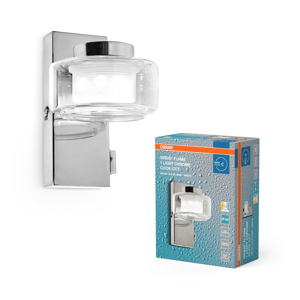 OSRAM ORBIS Flame Badezimmer Wandleuchte 5.5W Click CCT IP44 Chrome