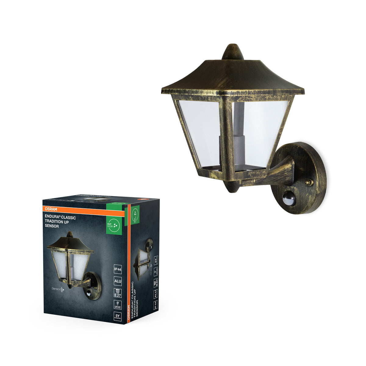 OSRAM Wandleuchte ENDURA Sensor, Schwarz-Gold, IP44