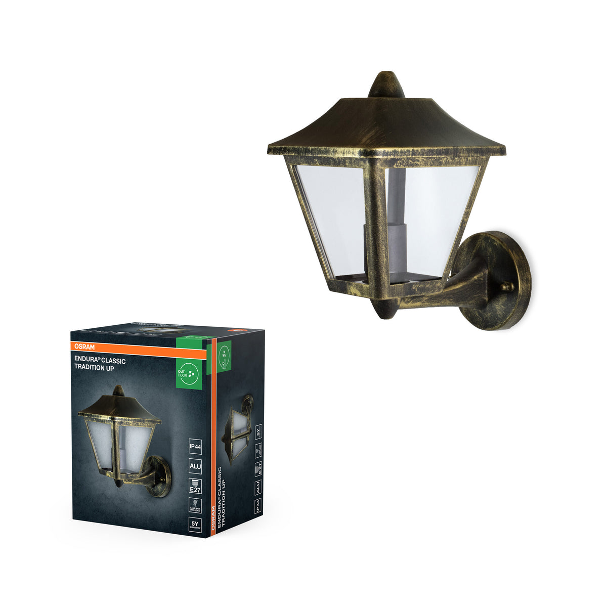 Lámpara de pared OSRAM ENDURA de aluminio negro y dorado para exteriores, IP44