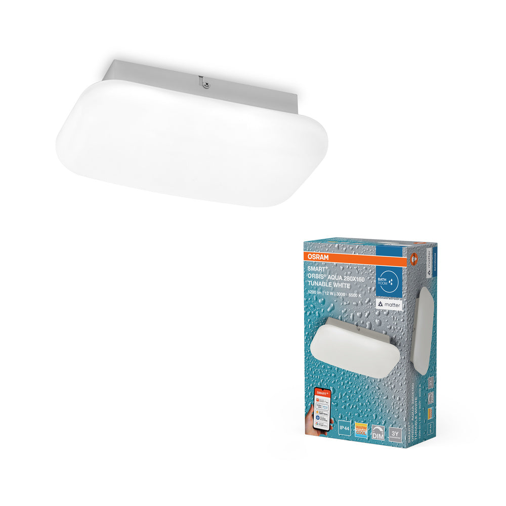 Lámpara de techo LED para baño OSRAM Matter SMART+ ORBIS AQUA, 28 x 16 cm, blanco regulable, 12 W/3000-6500 K