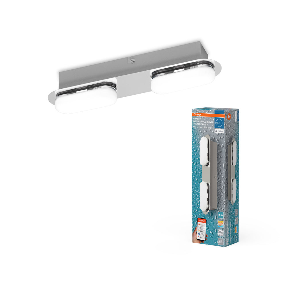 Aplique LED de pared para baño OSRAM Matter SMART+ ORBIS DUPLO de 30 cm, blanco regulable, 15 W / 3000-6500 K, blanco