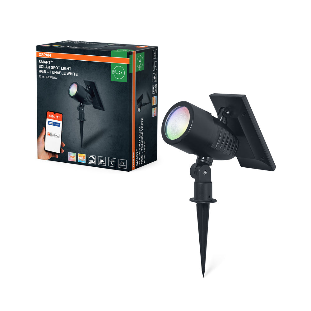 OSRAM SMART+ Garten Bluetooth Solar RGB Spot Gartenspieß, schwarz