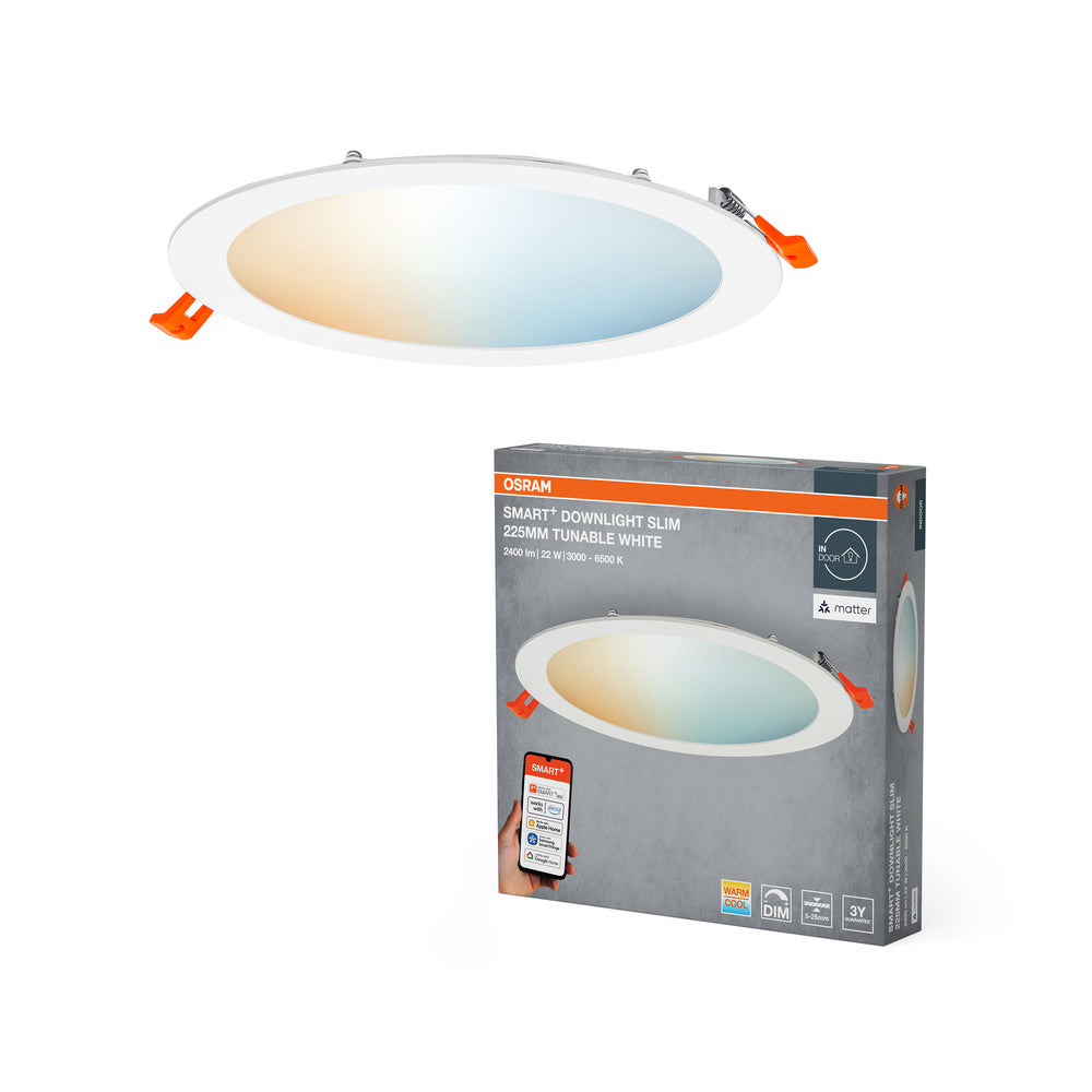 OSRAM Matter SMART+ RECESS SLIM DOWNLIGHT Ø 225mm, T TW / 22 W Tunable White, 3000…6500K