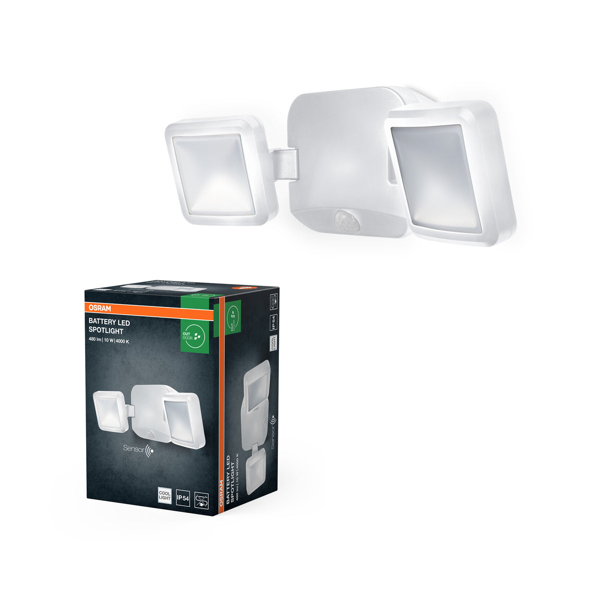 Foco con sensor a pilas OSRAM, luz de exterior, blanco, 10 W, 4000 K