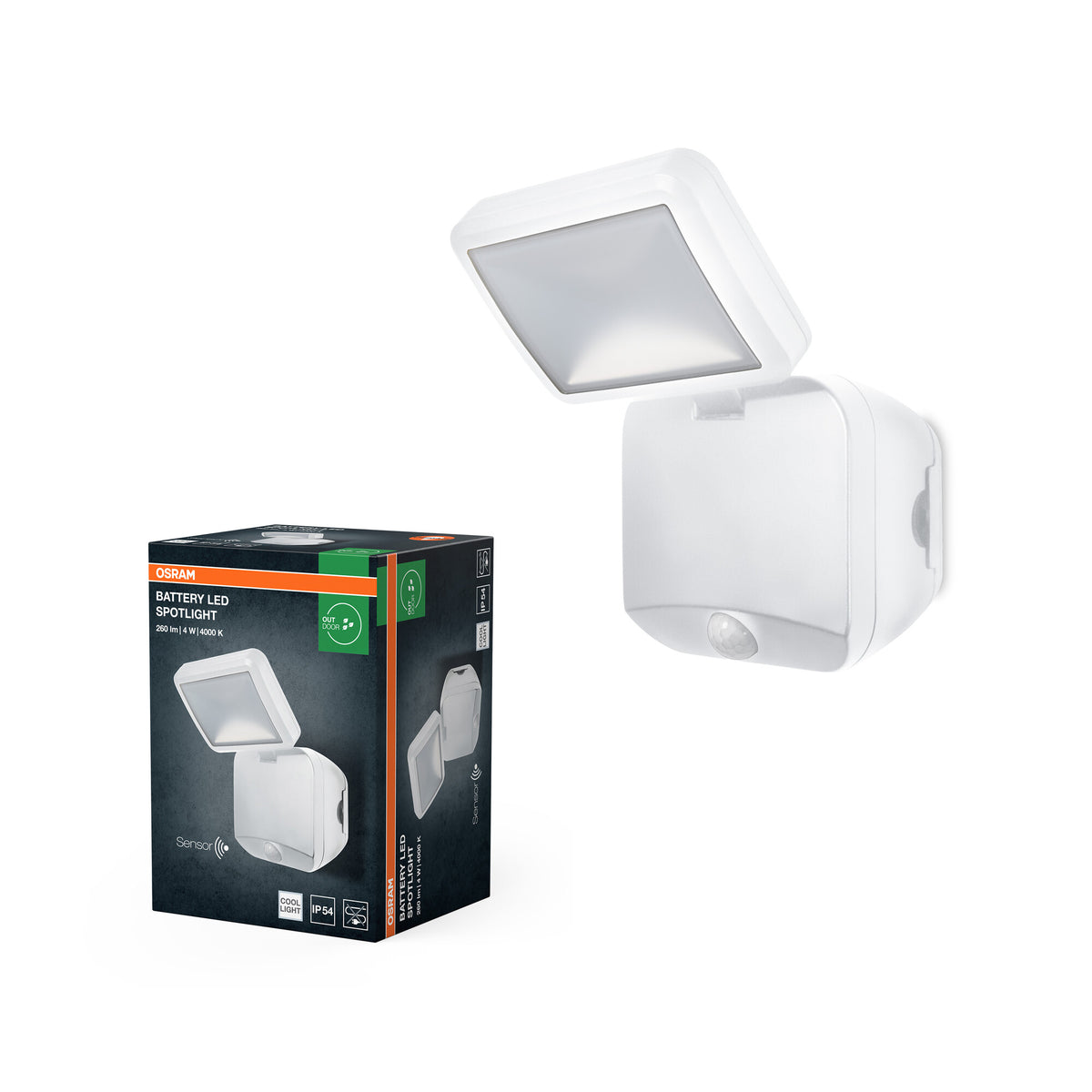 Foco con sensor a pilas OSRAM, luz de exterior, blanco, 4 W, 4000 K