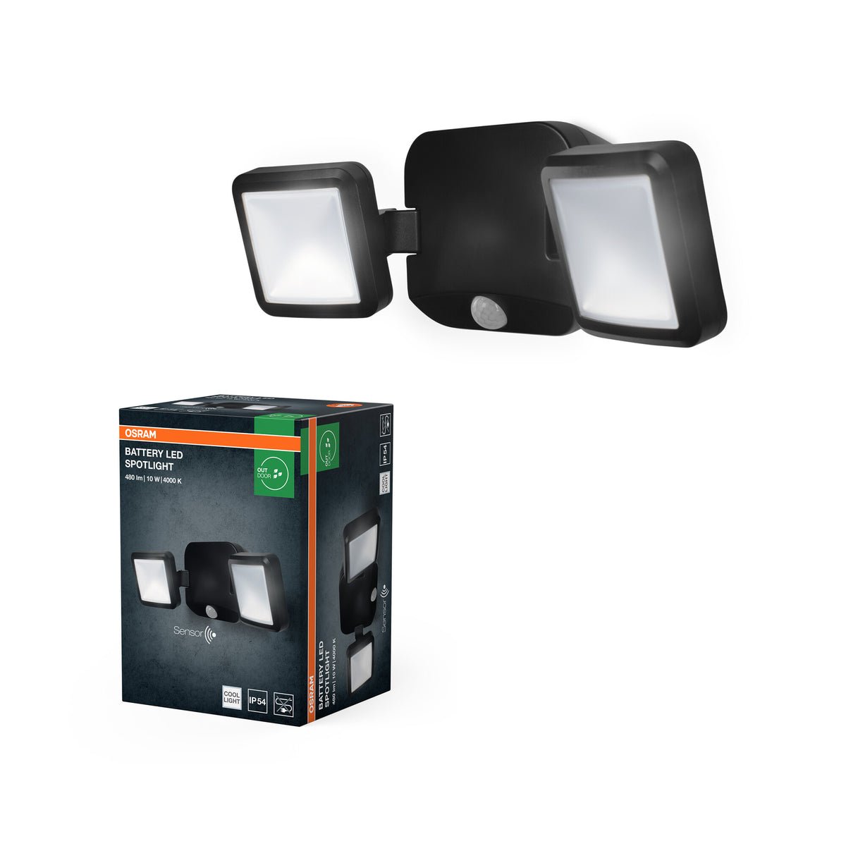 Foco con sensor a pilas OSRAM, luz de exterior, negro, 10 W