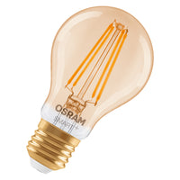 OSRAM SMART+ MATTER Filament Classic formas regulables en forma de A, lámpara LED, cristal, dorado, 6 W, 680 lm, 2400 K, Matter, compatible con altavoces inteligentes, regulable