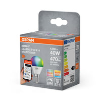 Lámpara LED OSRAM Matter SMART+ CLASSIC P, RGB, acabado esmerilado, 4,9 W, 470 lm, E14