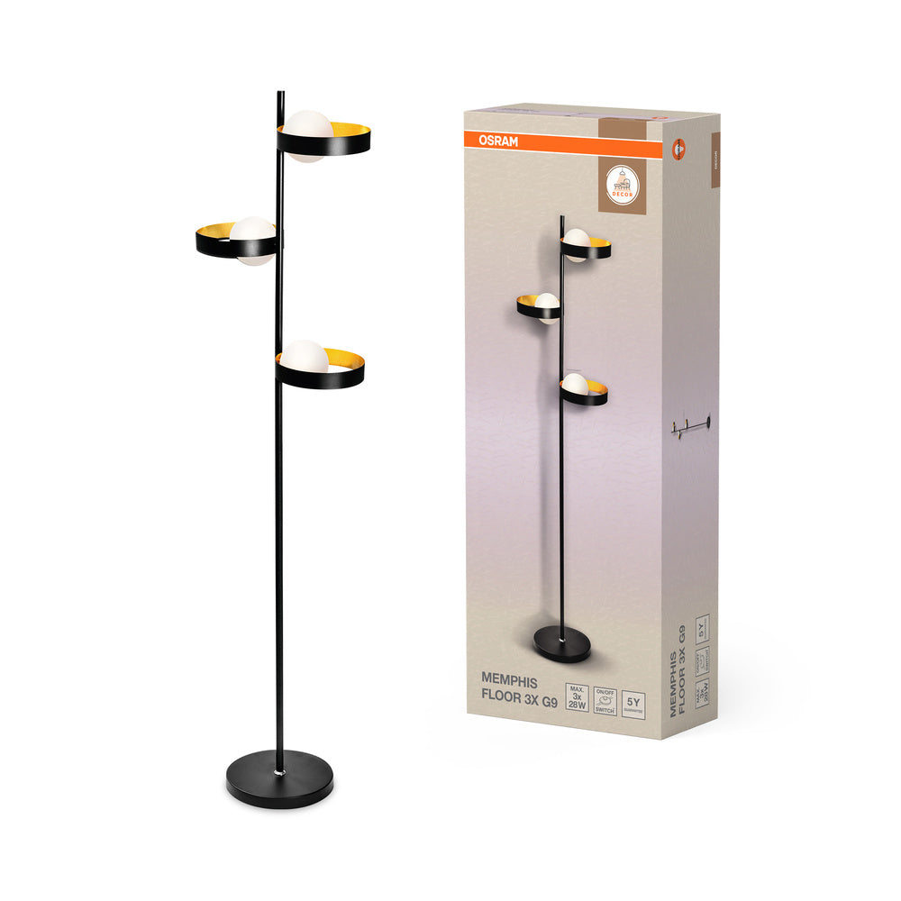 OSRAM DECOR Memphis Stehleuchte, schwarz/gold, G9-Sockel