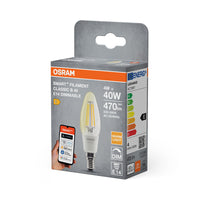 Lámpara regulable OSRAM Matter SMART+ en forma de vela 4W / 2700K blanco cálido E14