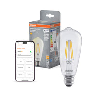 OSRAM SMART+ MATTER Filament Classic shapes Dimmable in Edison-Form, LED-Lampe, Glas, klar, 6 W, 806 lm, 2700 K, Matter, Smartspeaker-Kompatibel, Dimmbar