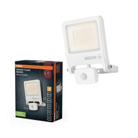 Proyector LED OSRAM ENDURA FLOOD PC 50W con sensor, blanco cálido 3000K, 5000 lúmenes, IP44, detector PIR, función crepuscular de 2 a 1000 lux