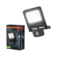 Proyector LED OSRAM ENDURA FLOOD PC 30W con sensor, 4000 K, 3000 lúmenes, IP44, detección de movimiento de 9 m, sensor de luz diurna, color gris