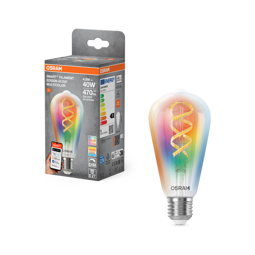 OSRAM Matter SMART+ LED Lampe CLASSIC A, RGB, Filamentglas, 4,8W, 470lm, E27