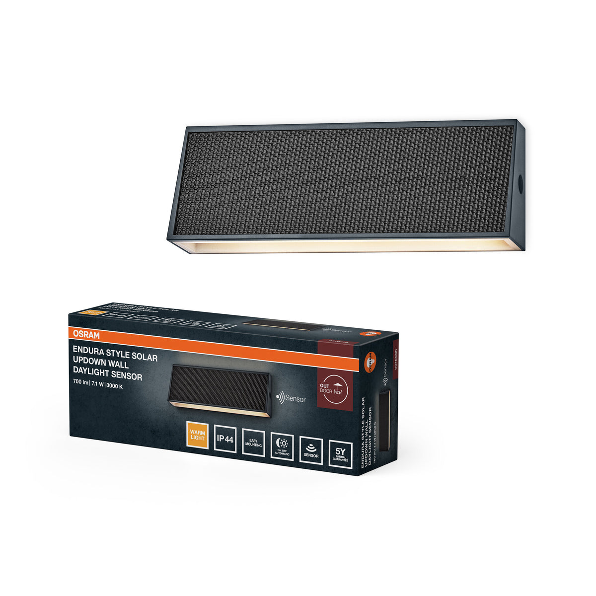 OSRAM Endura Style Solar LED Wandleuchte Updown, 7,1W, 3000K warmweiß, 410 lm, Tageslichtsensor, IP44